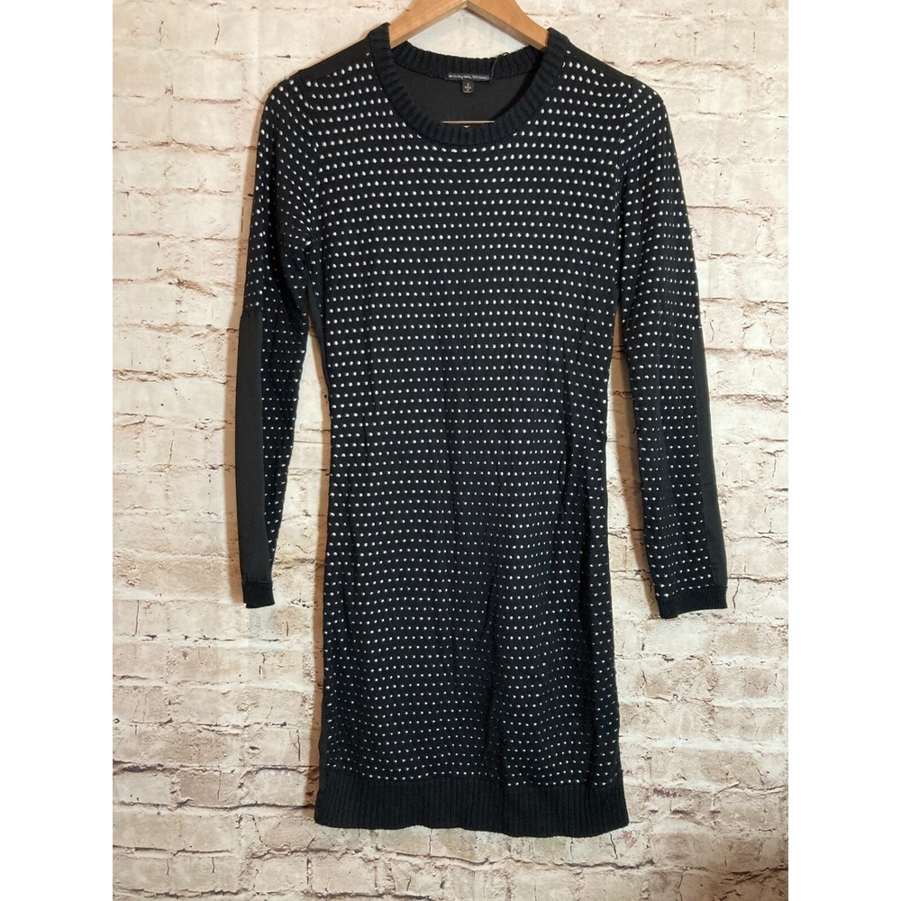 NEW WGB Walter Baker Celia Sweater Dress Small Black Polka Dot Knit & Chiffon